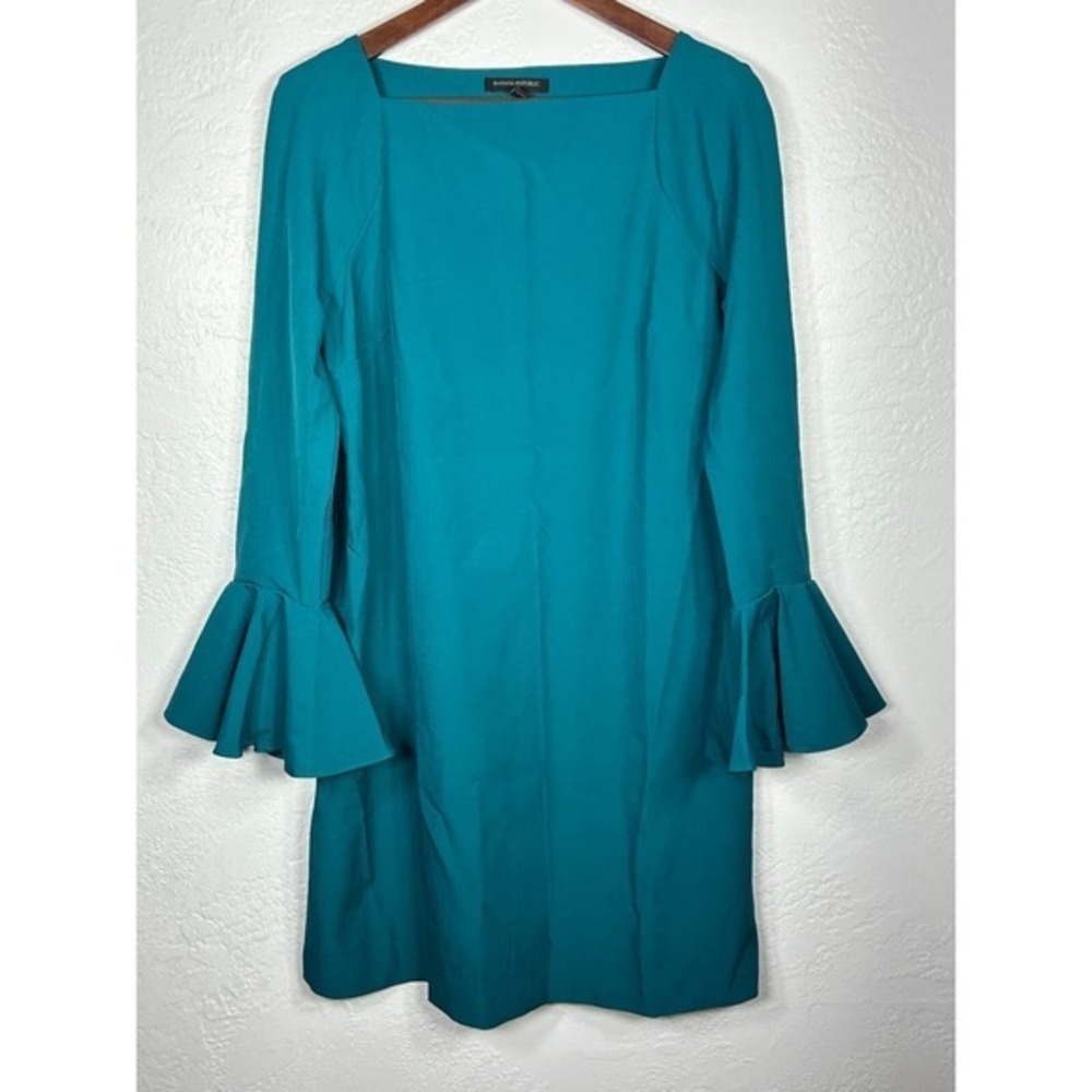 Banana Republic Teal Square Neck Bell Sleeve Shift Dress Size S